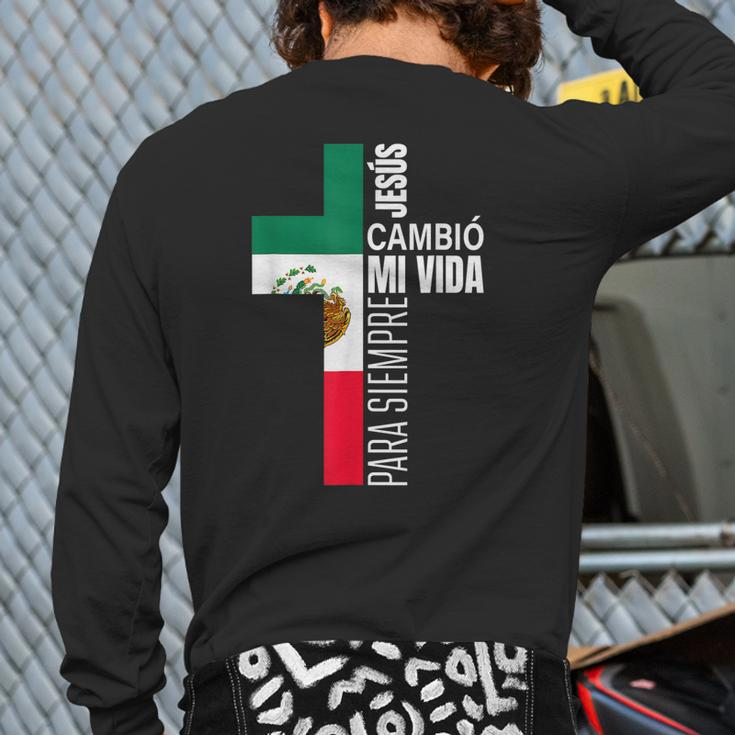 Jesus Christian Spanish Dad Fathers Day Mexican Flag Back Print Long Sleeve T-shirt