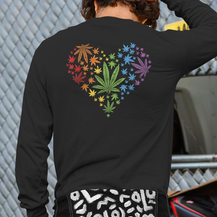 Marijuana Heart Lgbt Weed Leaf Gay Pride Stoner Back Print Long Sleeve T-shirt