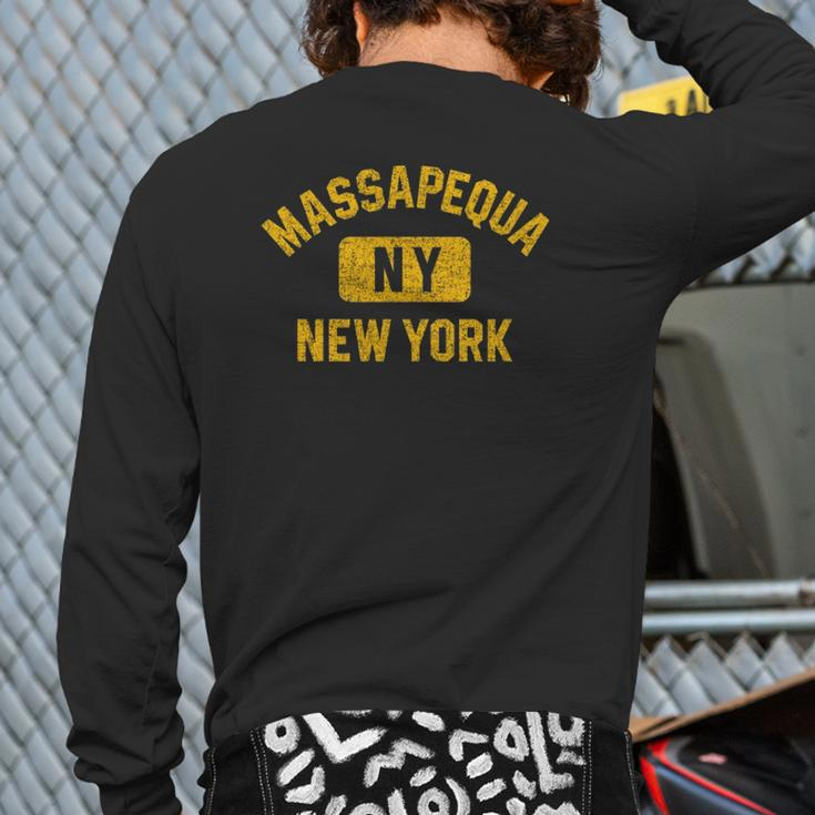 Massapequa Ny New York Gym Style Distressed Amber Print Back Print Long Sleeve T-shirt