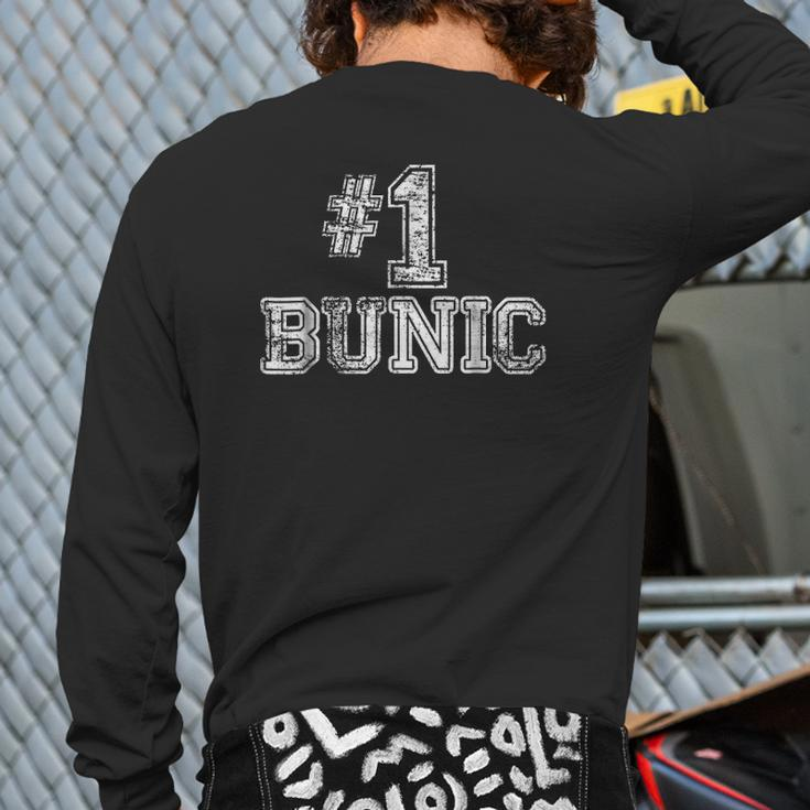 Mens 1 Bunic Number One Father's Day Tee Back Print Long Sleeve T-shirt