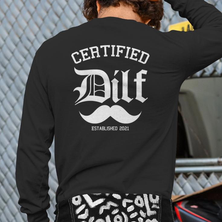 Mens Certified Dilf Pregnancy Announcement For Father's Back Print Long Sleeve T-shirt