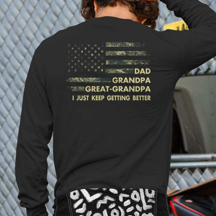 Mens Fathers Day From Grandkids Dad Grandpa Great Grandpa Back Print Long Sleeve T-shirt