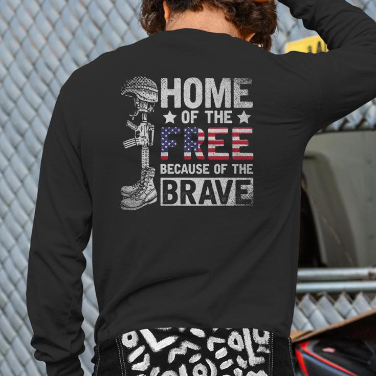 Mens Home Of The Free Because Of The Brave Proud Veteran Soldier Back Print Long Sleeve T-shirt
