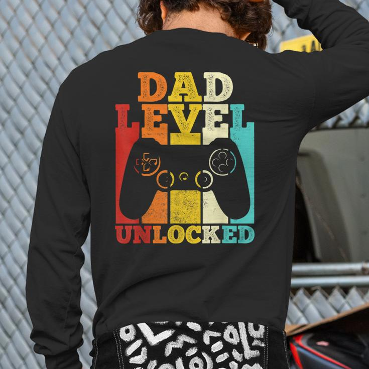 Mens Pregnancy Announcement Dad Level Unlocked Soon To Be Father V2 Back Print Long Sleeve T-shirt