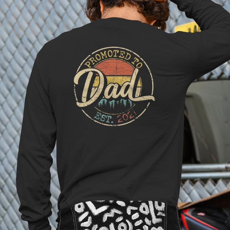 Mens Promoted To Dad Est 2021 First Time New Dad Retro Back Print Long Sleeve T-shirt