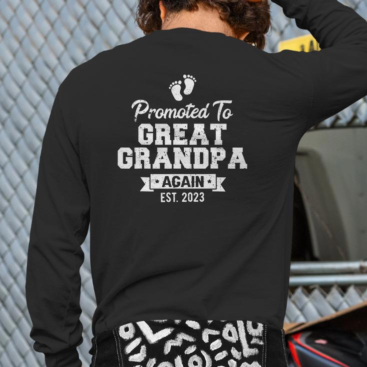 Mens Promoted To Great Grandpa Again 2023 Great Grandfather To Be Back Print Long Sleeve T-shirt