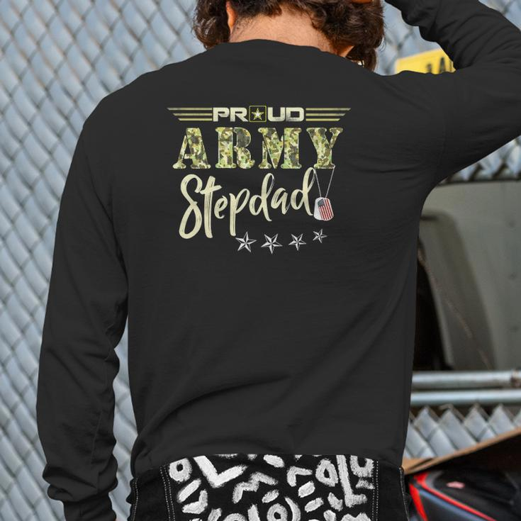 Mens Proud Us Army Stepdad Camouflage Military Pride Back Print Long Sleeve T-shirt