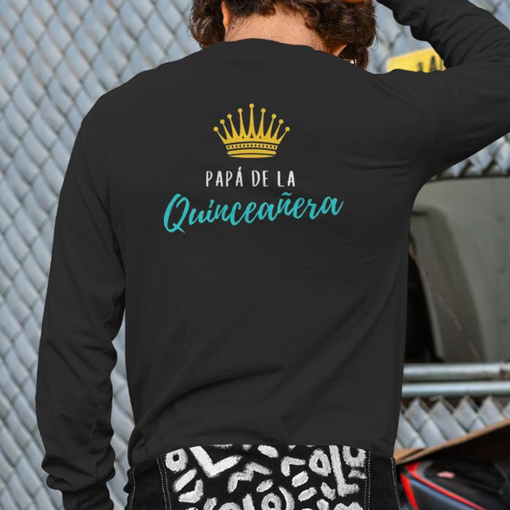 Mens Quinceanera Papa Dad Father Turquoise Theme Party Quince Back Print Long Sleeve T-shirt
