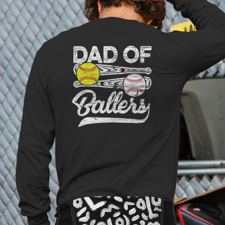 Mens Retro Vintage Father's Day Dad Softball Baseball Lover Back Print Long Sleeve T-shirt