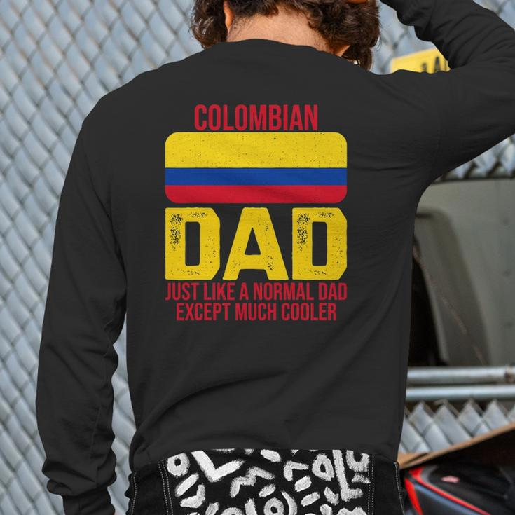 Mens Vintage Colombian Dad Colombia Flag For Father's Day Back Print Long Sleeve T-shirt