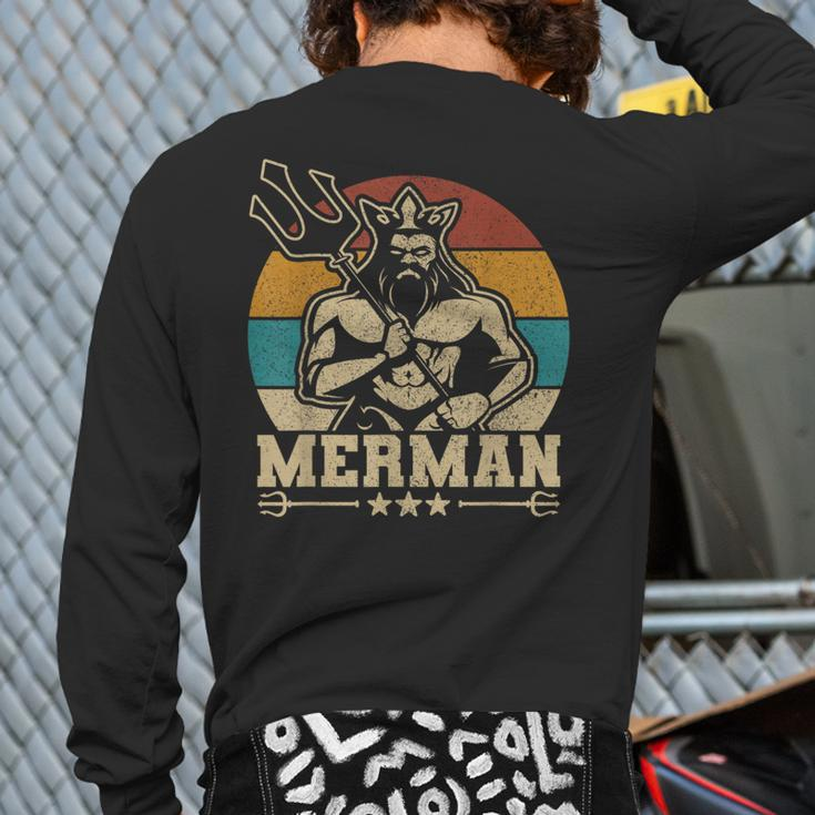 Merdaddy Mermaid Dad Costume Fathers Day Party Outfit Merman Back Print Long Sleeve T-shirt