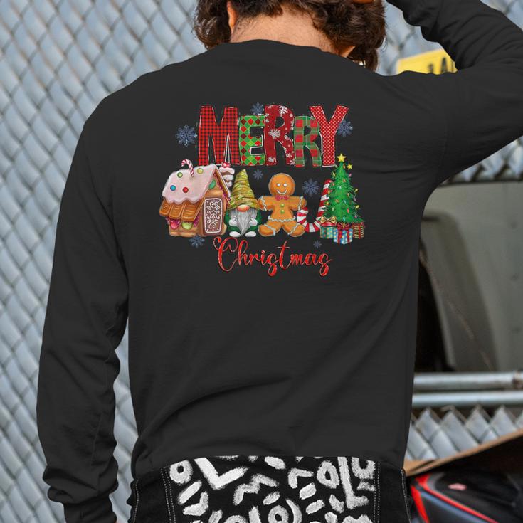 Merry Christmas Candy House Lemon Gnome Gingerbread Pajamas Back Print Long Sleeve T-shirt