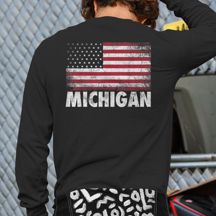 Michigan 4Th Of July American Flag Usa America Patriotic Back Print Long Sleeve T-shirt