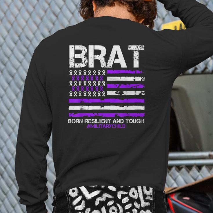 Military Brat Purple Up American Flag April Military Child Back Print Long Sleeve T-shirt