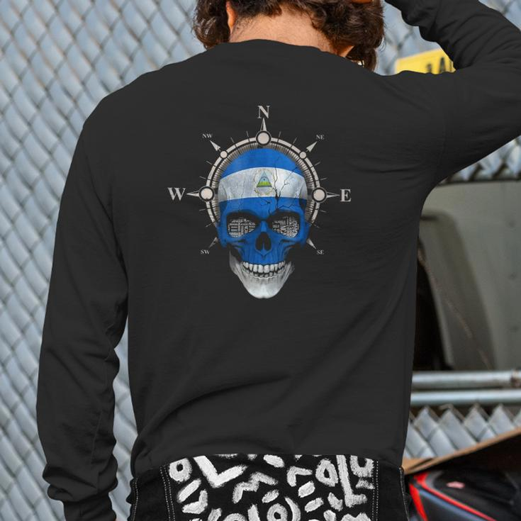 Nicaragua Skull Flag Nicaraguan Dna Roots & Heritage Back Print Long Sleeve T-shirt