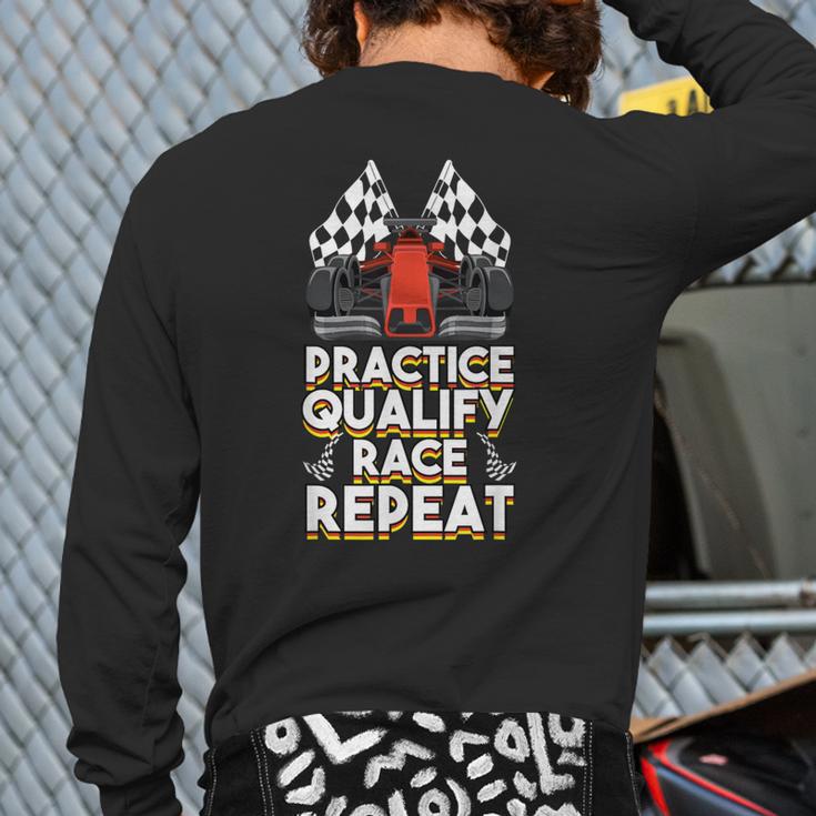 Open Wheel Formula Racing Car Practice Qualify Race Repeat Back Print Long Sleeve T-shirt