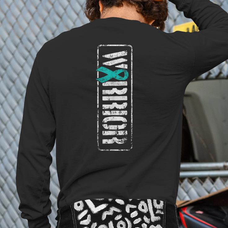 Ovarian Cancer Warrior Military-Style Awareness Ribbon Back Print Long Sleeve T-shirt