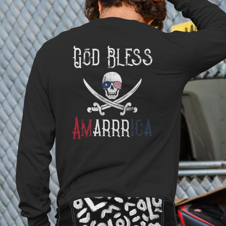 Patriotic Pirate Saying God Bless America Arrr Back Print Long Sleeve T-shirt