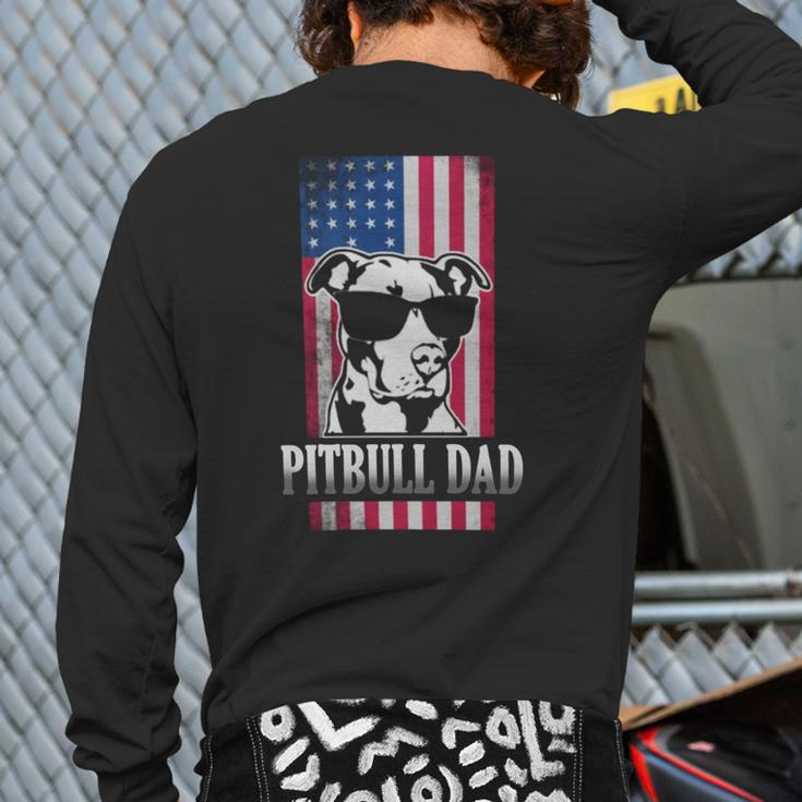 Pitbull Dad American Flag Back Print Long Sleeve T-shirt