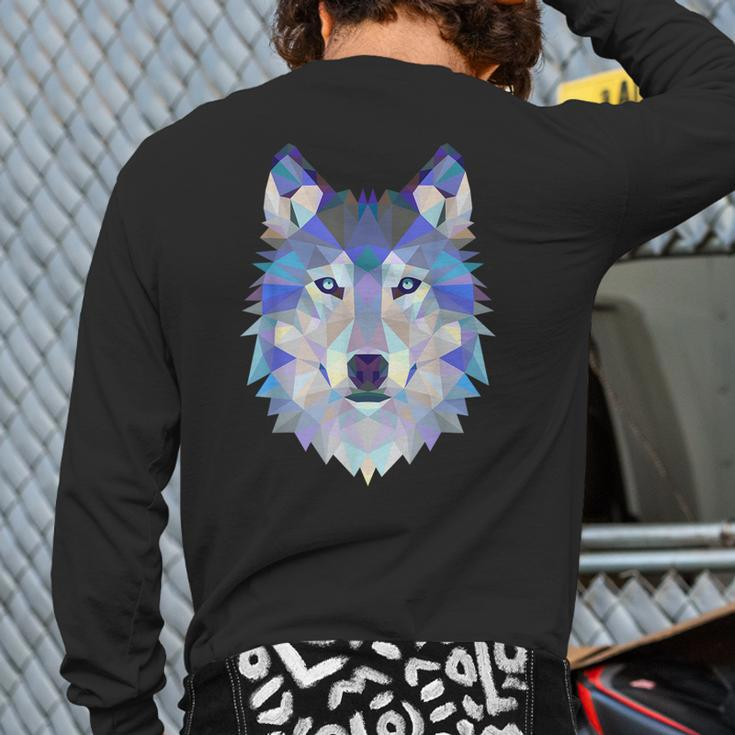Polygonal Wolf Geometry Vector Animal Back Print Long Sleeve T-shirt