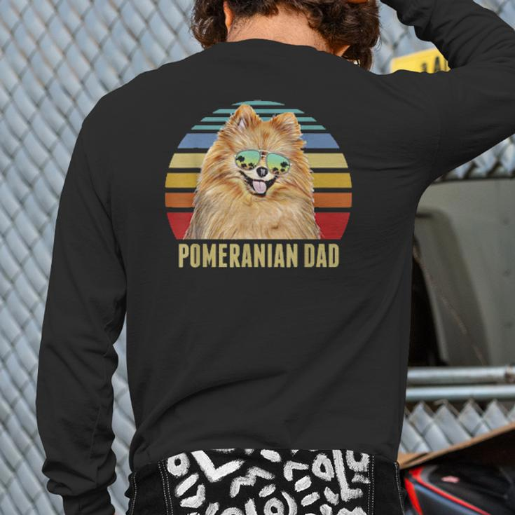 Pomeranian Best Dog Dad Ever Retro Sunset Beach Vibe Back Print Long Sleeve T-shirt
