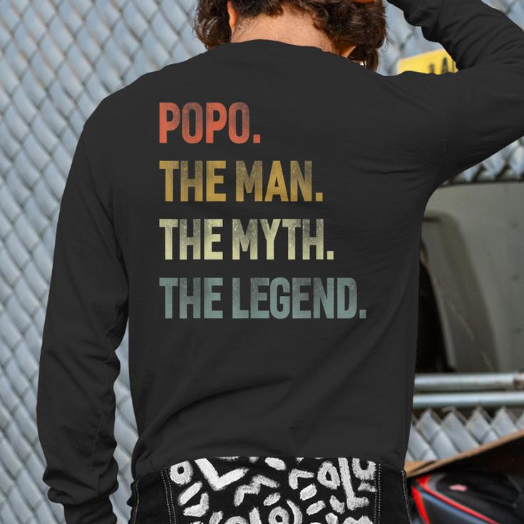 Popo The Man The Myth The Legend Grandpa Father Day Back Print Long Sleeve T-shirt