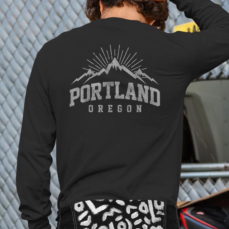 Portland Oregon Mountains Nature Outdoor Souvenir Back Print Long Sleeve T-shirt