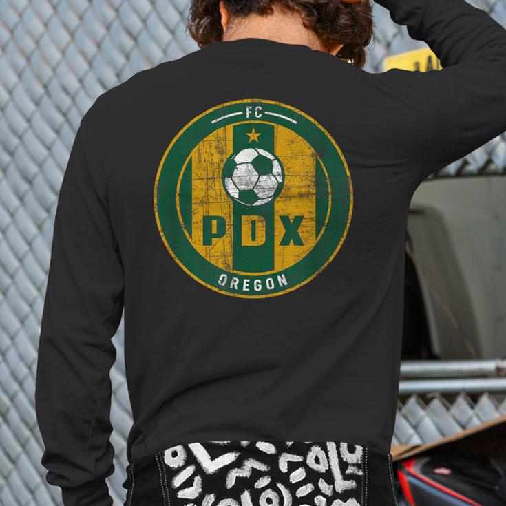 Portland Soccer Jersey Distressed Badge Original Back Print Long Sleeve T-shirt