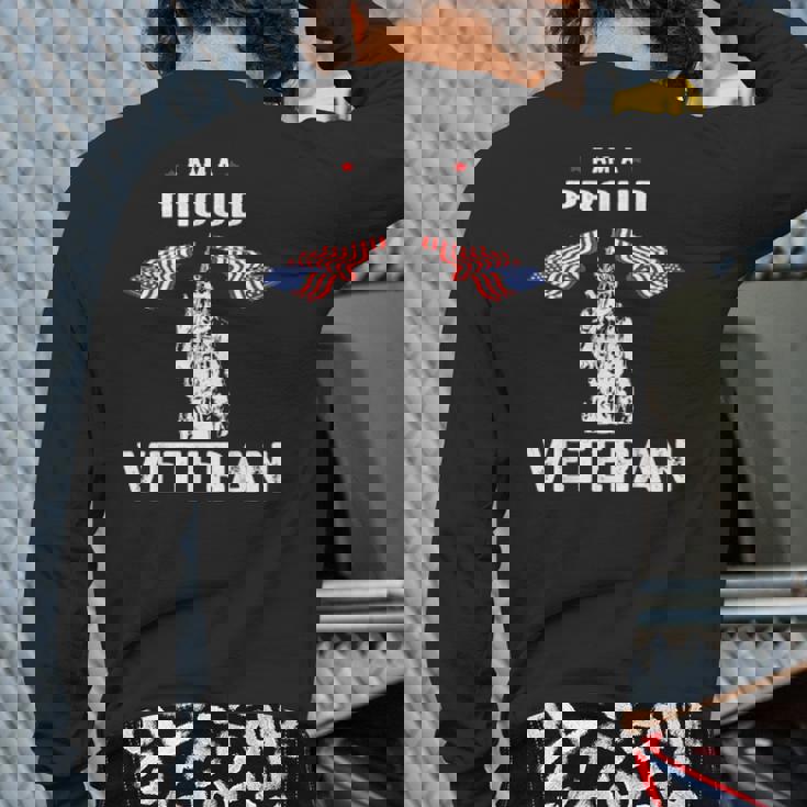 Proud Veteran Thank You Veterans On Veterans Day With Flag Back Print Long Sleeve T-shirt