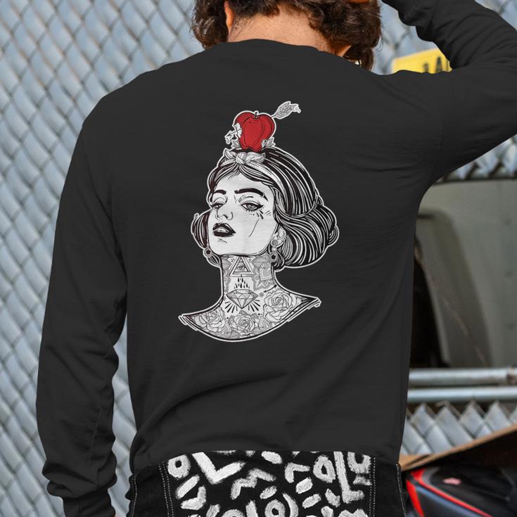 Red Apple Arrow Aim William Tell Pin-Up Tattoo Back Print Long Sleeve T-shirt