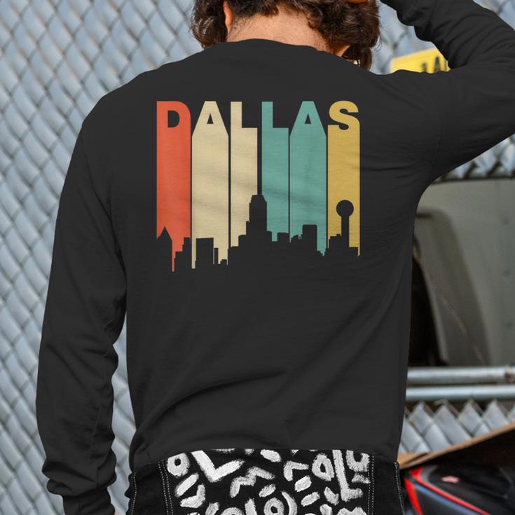 Retro 1970'S Style Dallas Texas Skyline Back Print Long Sleeve T-shirt