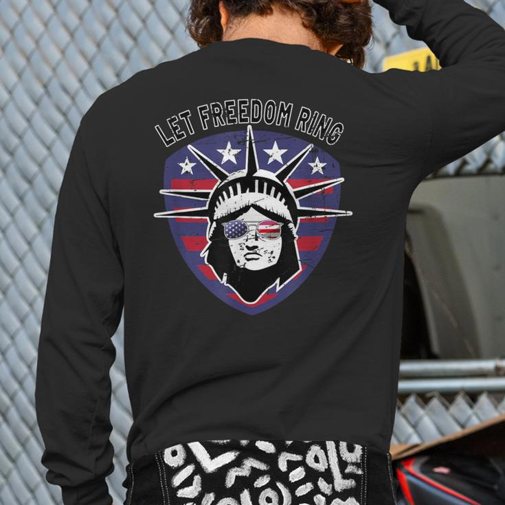 Retro Statue Of Liberty Usa Sunglasses Let Freedom Ring Back Print Long Sleeve T-shirt