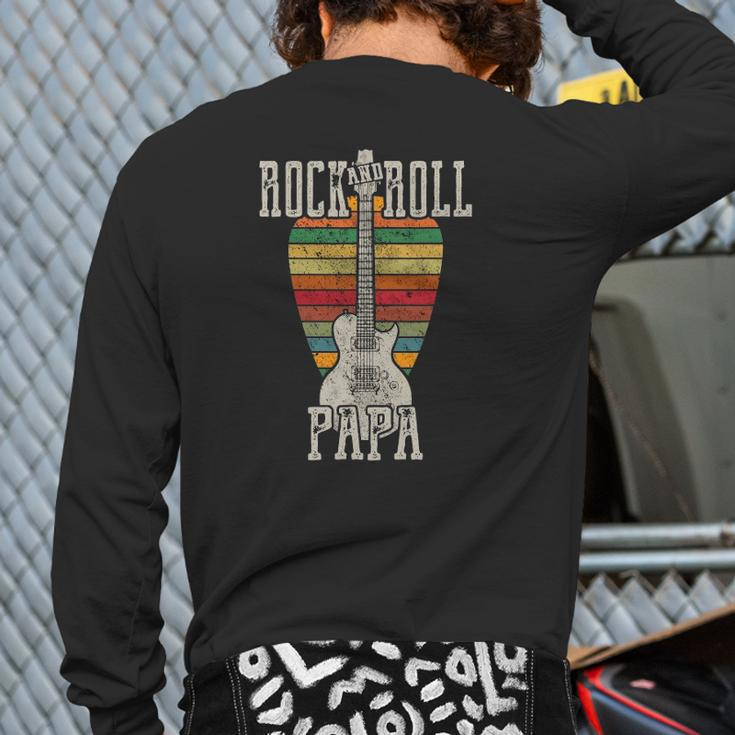 Retro Vintage Rock And Roll Papa Guitar Fathers Day Back Print Long Sleeve T-shirt
