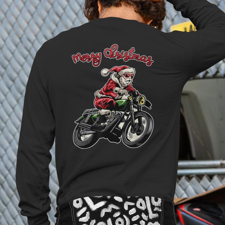 Santa Riding A Motorbike Christmas Motorcycle Christmas Back Print Long Sleeve T-shirt