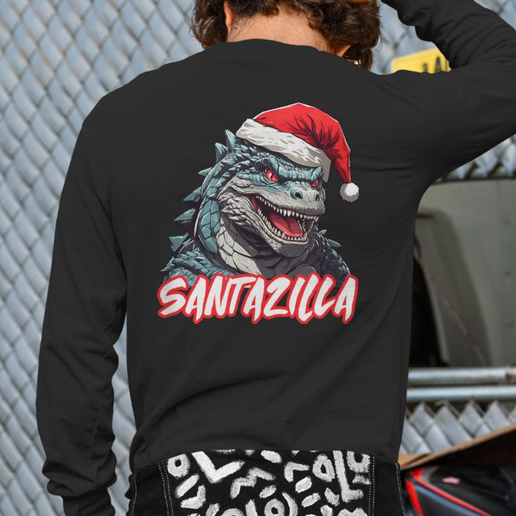 Santazilla Japanese Monster Kaiju Christmas Back Print Long Sleeve T-shirt