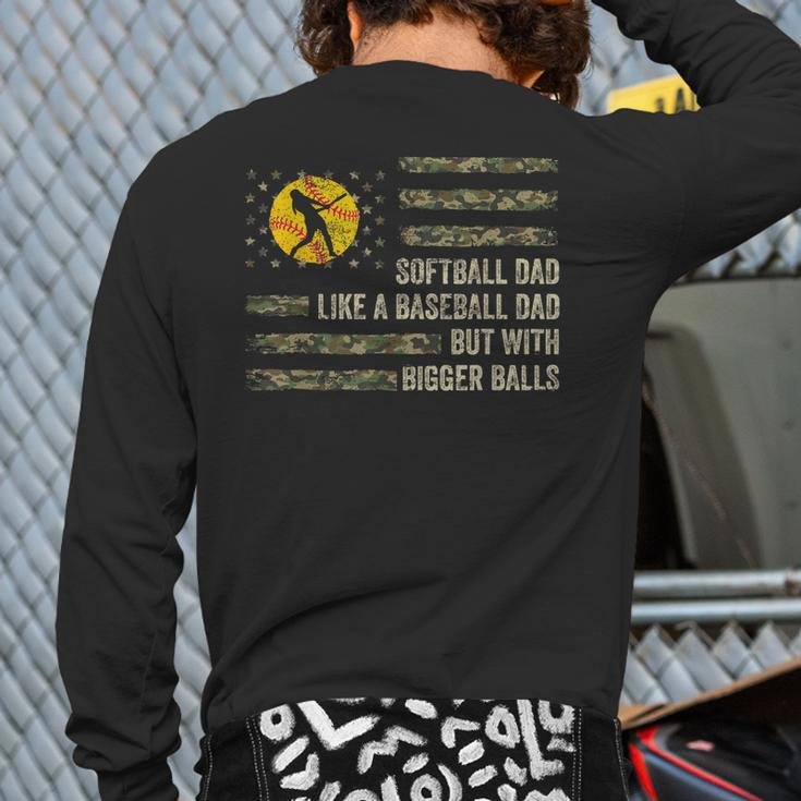 Softball Dad Just Like A Baseball Dad But With Bigger Balls Back Print Long Sleeve T-shirt