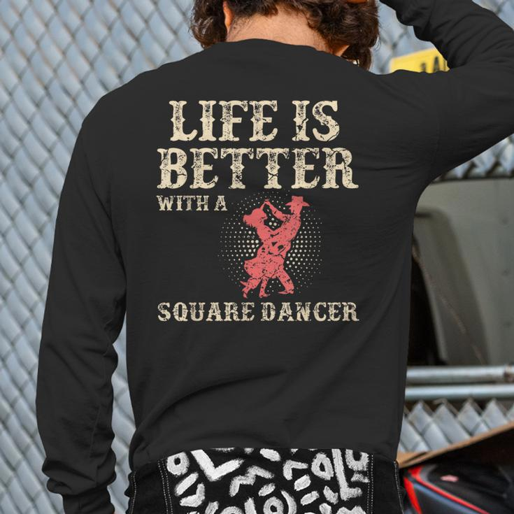 Square Dance Western Dancing Line Dancer Back Print Long Sleeve T-shirt