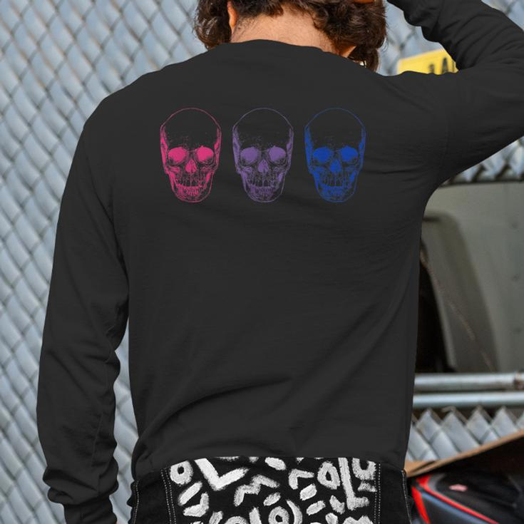 Subtle Bisexual Pride Goth Bi Pride Flag Skull Back Print Long Sleeve T-shirt