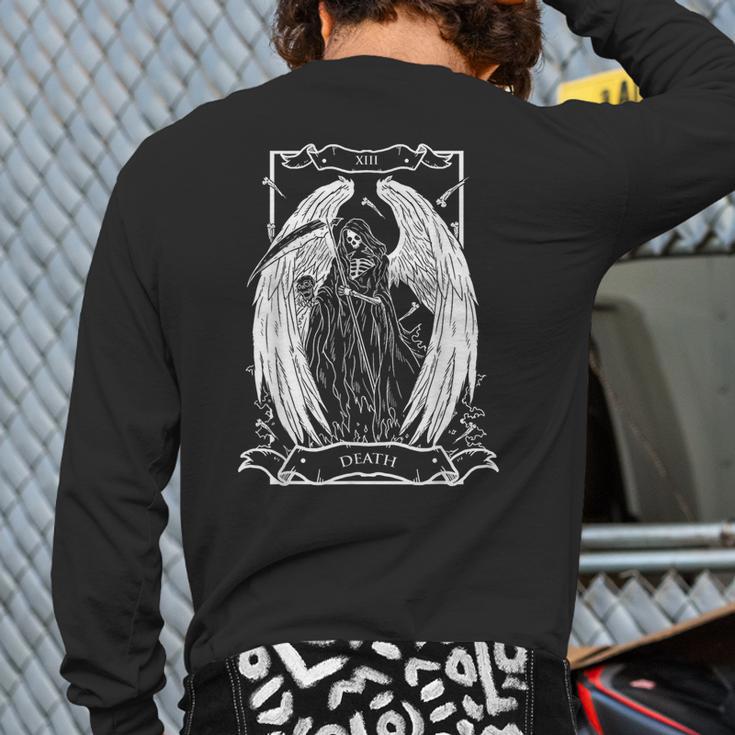 Tarot Card The Death Xiii Angel Skull Style Back Print Long Sleeve T-shirt