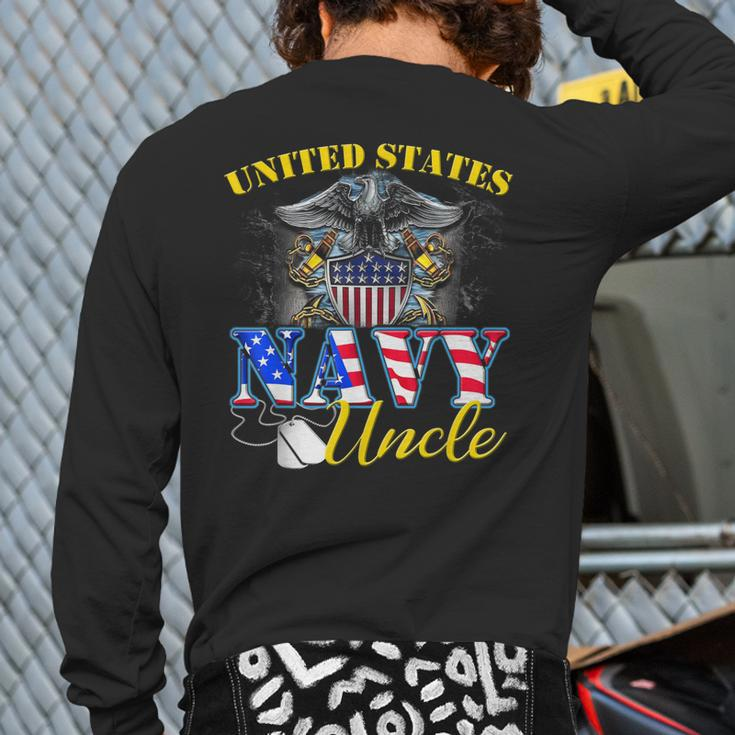 Us Military Navy Uncle With American Flag Veteran Back Print Long Sleeve T-shirt