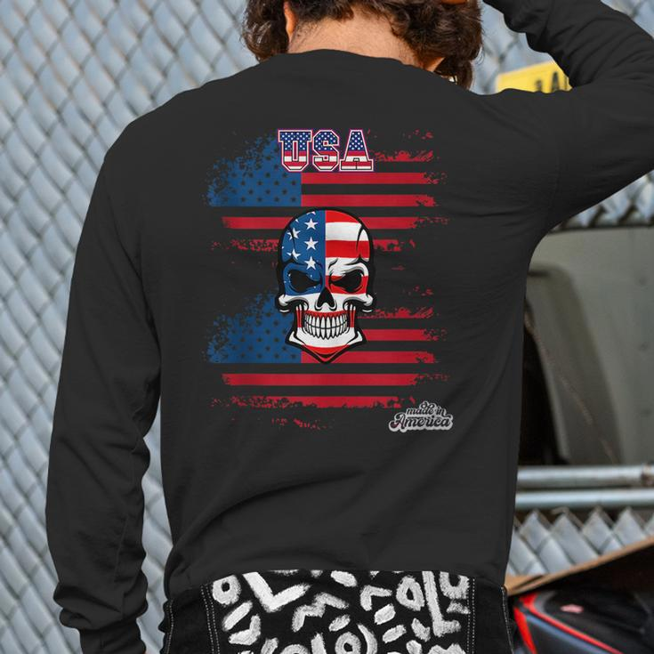 Usa American Flag Skull 4Th Of July Made In America Back Print Long Sleeve T-shirt