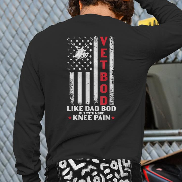 Vet Bod Like Dad Bod US Flag Dog Tag Veteran Back Print Long Sleeve T-shirt