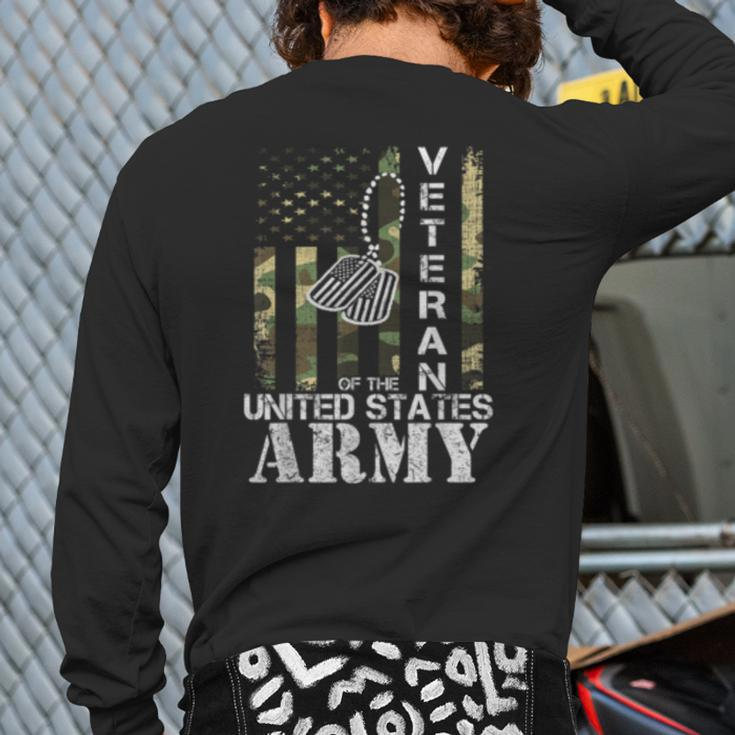 Veteran Of The United States Army American Flag Camo Back Print Long Sleeve T-shirt