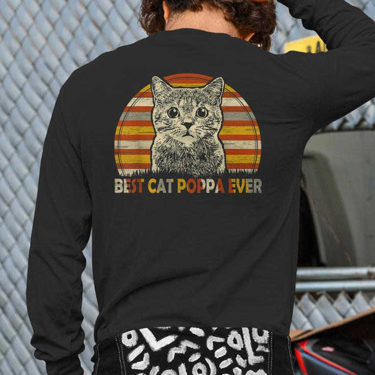 Vintage Best Cat Poppa Ever Fathers Day Christmas Back Print Long Sleeve T-shirt