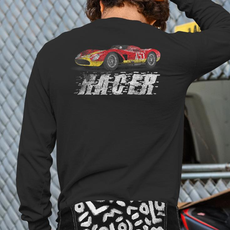Vintage Racer Speed King Racing Car Silhouette Back Print Long Sleeve T-shirt