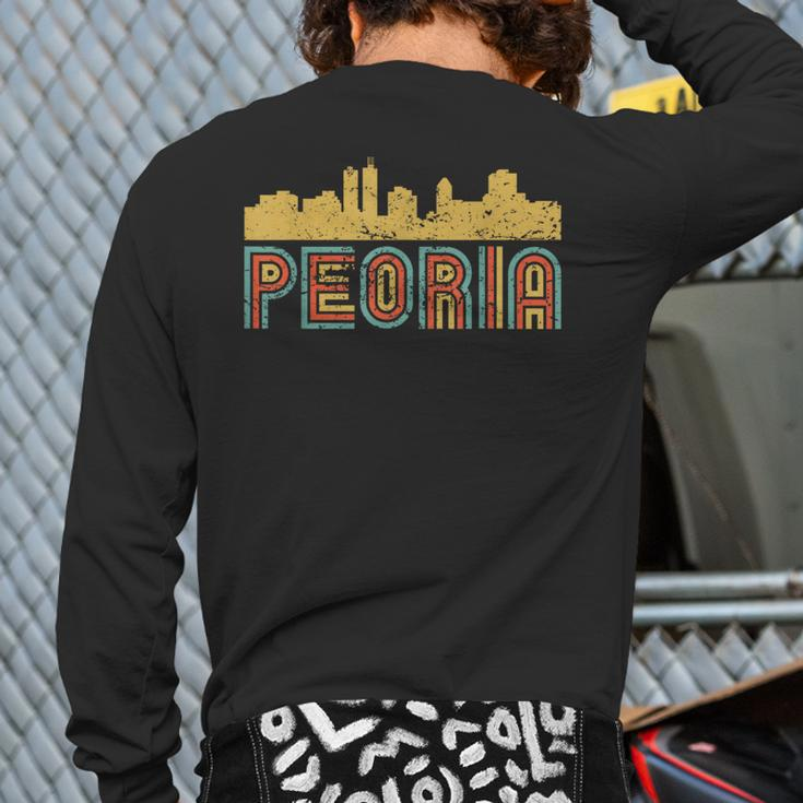 Vintage Retro Peoria Illinois Skyline Back Print Long Sleeve T-shirt