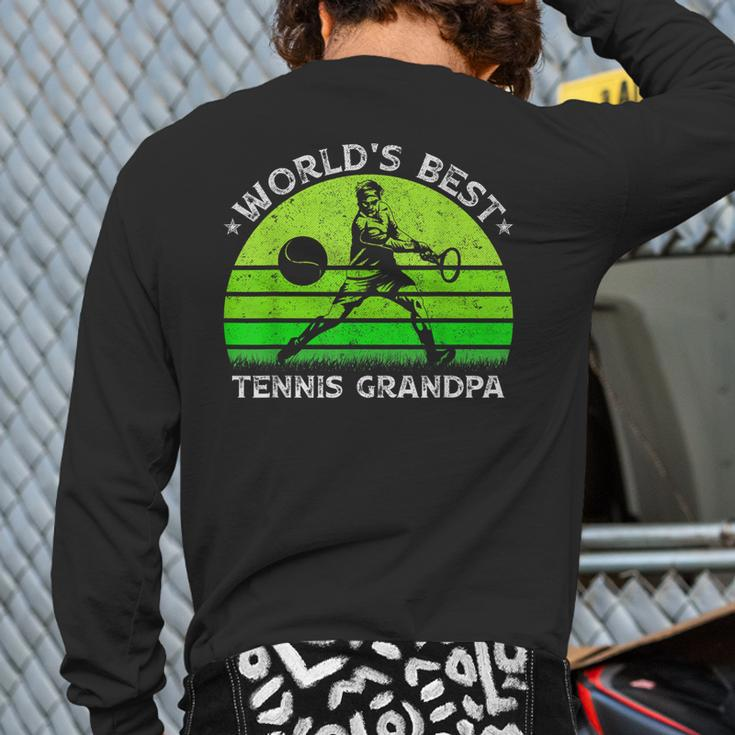 Vintage Retro World's Best Tennis Grandpa Silhouette Sunset Back Print Long Sleeve T-shirt