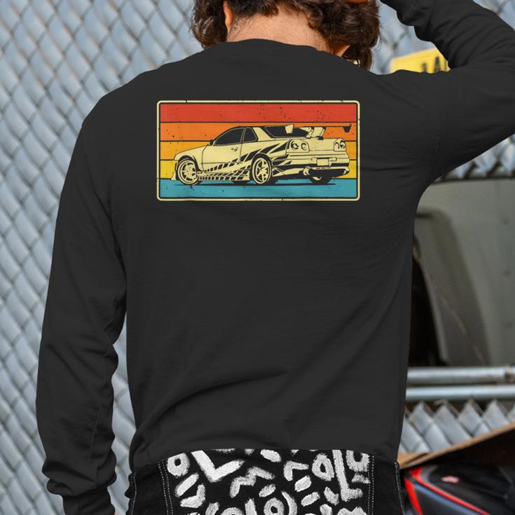 Vintage Tuner Car Skyline Graphic Retro Racing Drift Back Print Long Sleeve T-shirt