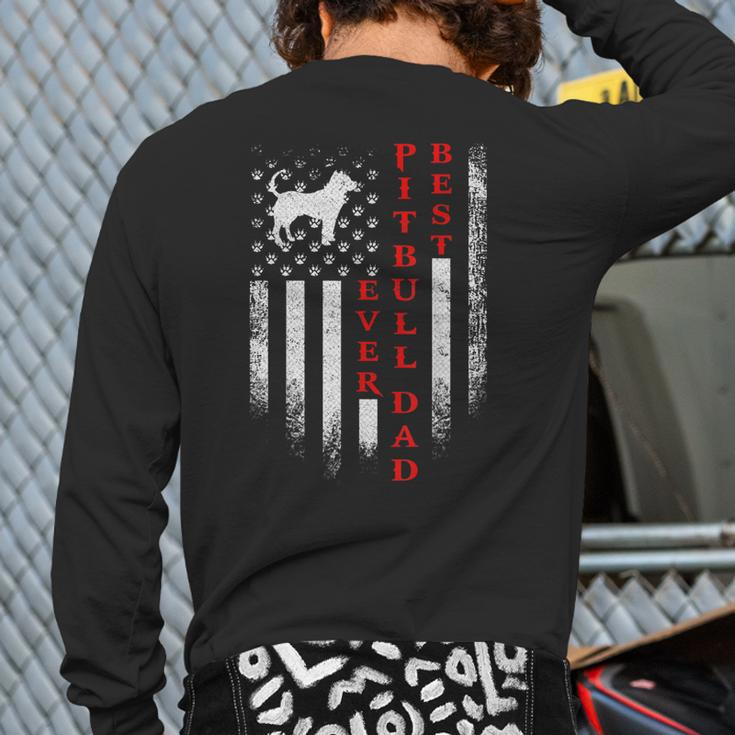 Vintage Usa American Flag Best Pit Bull Pitbull Dog Dad Ever Back Print Long Sleeve T-shirt