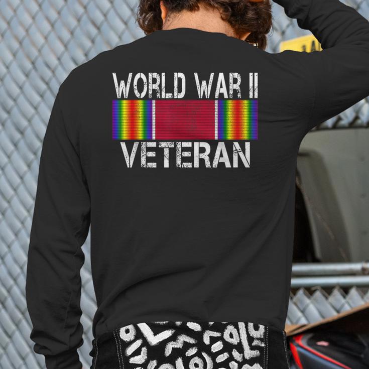 World War Ii Veteran Us Military Service Vet Victory Ribbon Back Print Long Sleeve T-shirt